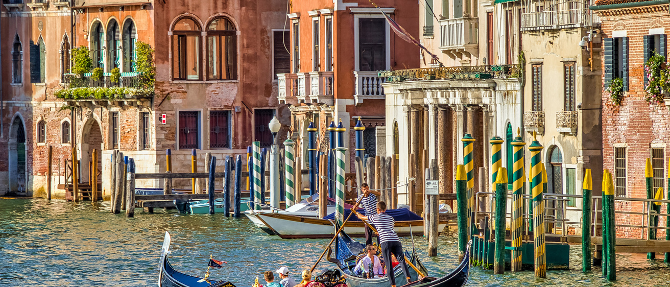 Gondolas on the watery streets of Venice