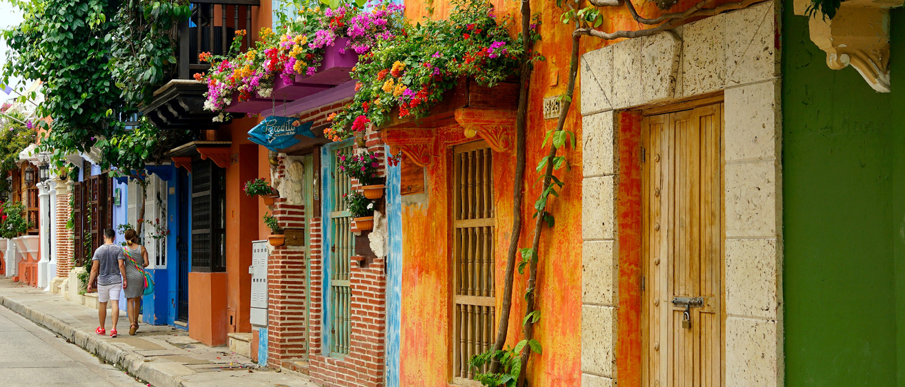 Multicolored houses along a street in South America